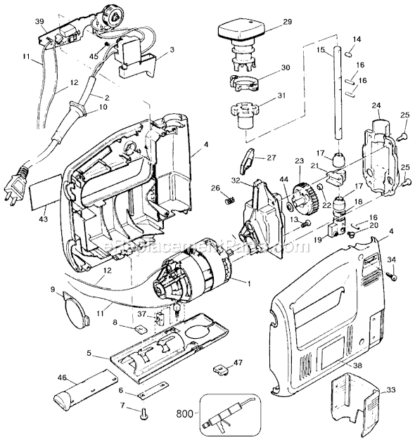 Page A Diagram and Parts List for Type 1 Black and Decker Jig Saw